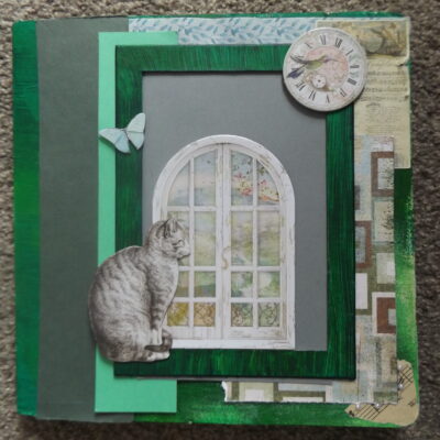 Green Cat Window Upcycled Book - Slightly Damaged